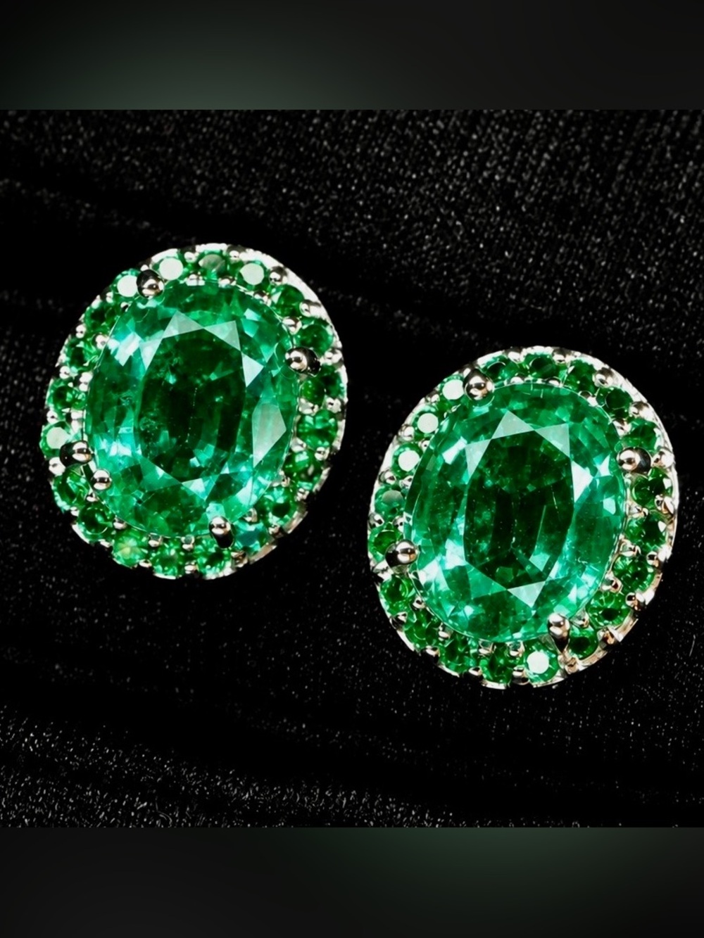 6.12ct Emerald Earrings set on 18KT Electroplated White Gold on Sterling Silver